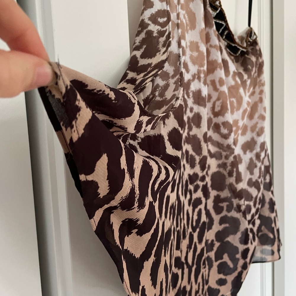 Bebe one shoulder cheetah print dress‎ with beading - Picture 5 of 8